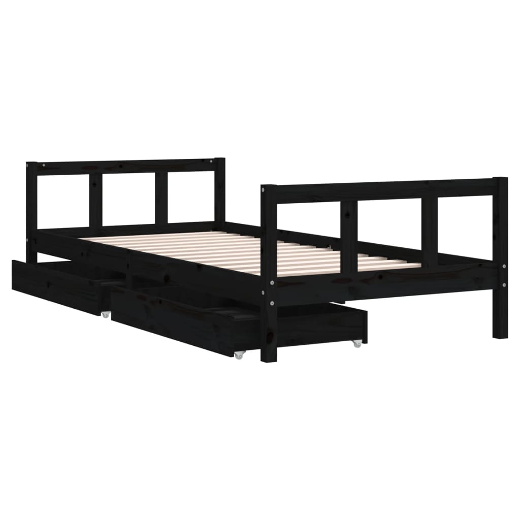 Giroletto Bambini con Cassetti Nero 90x200cm Massello di Pino