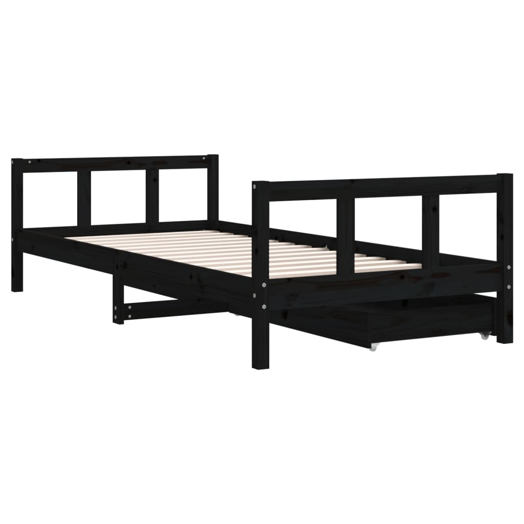 Giroletto Bambini con Cassetti Nero 90x200cm Massello di Pino