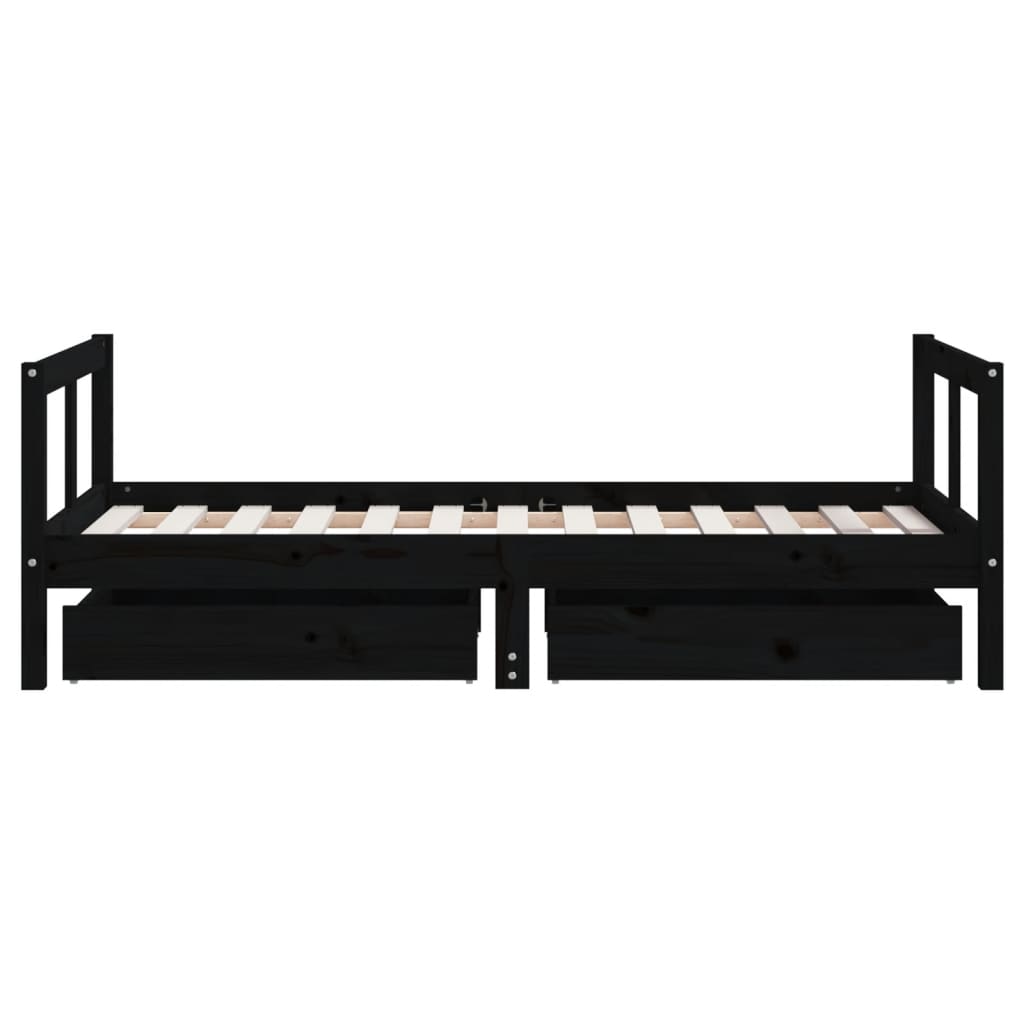 Giroletto per Bambini con Cassetti Nero 80x160 cm Massello Pino