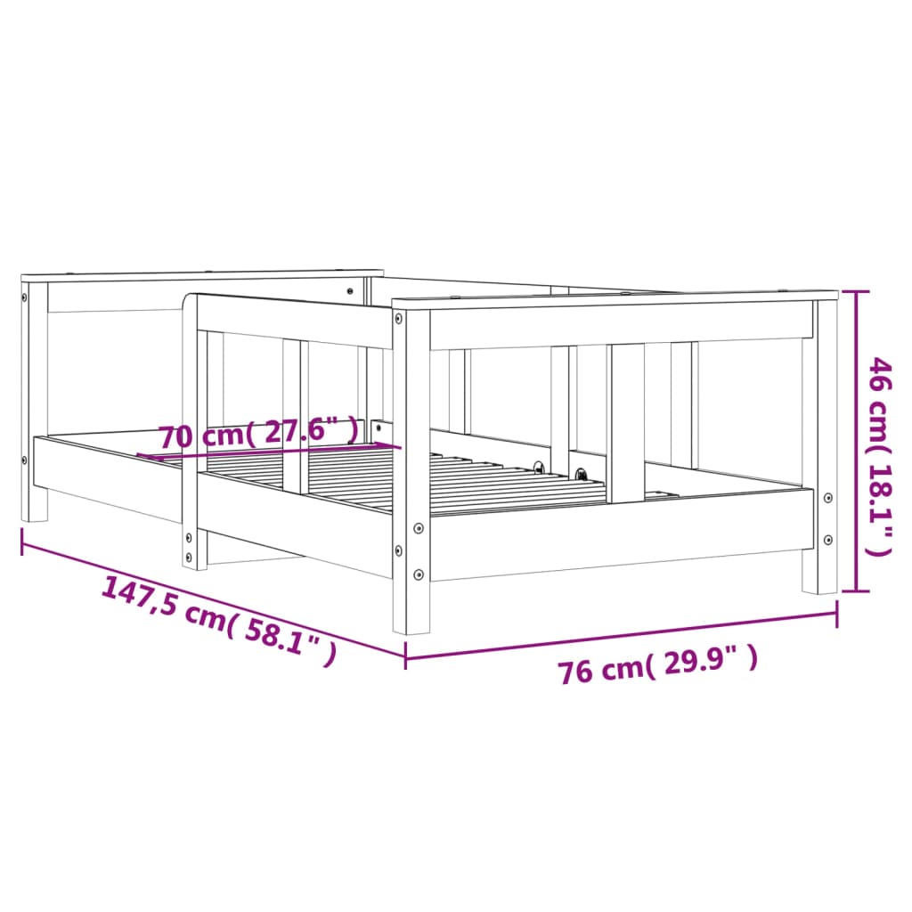 Giroletto per Bambini Bianco 70x140cm in Legno Massello di Pino