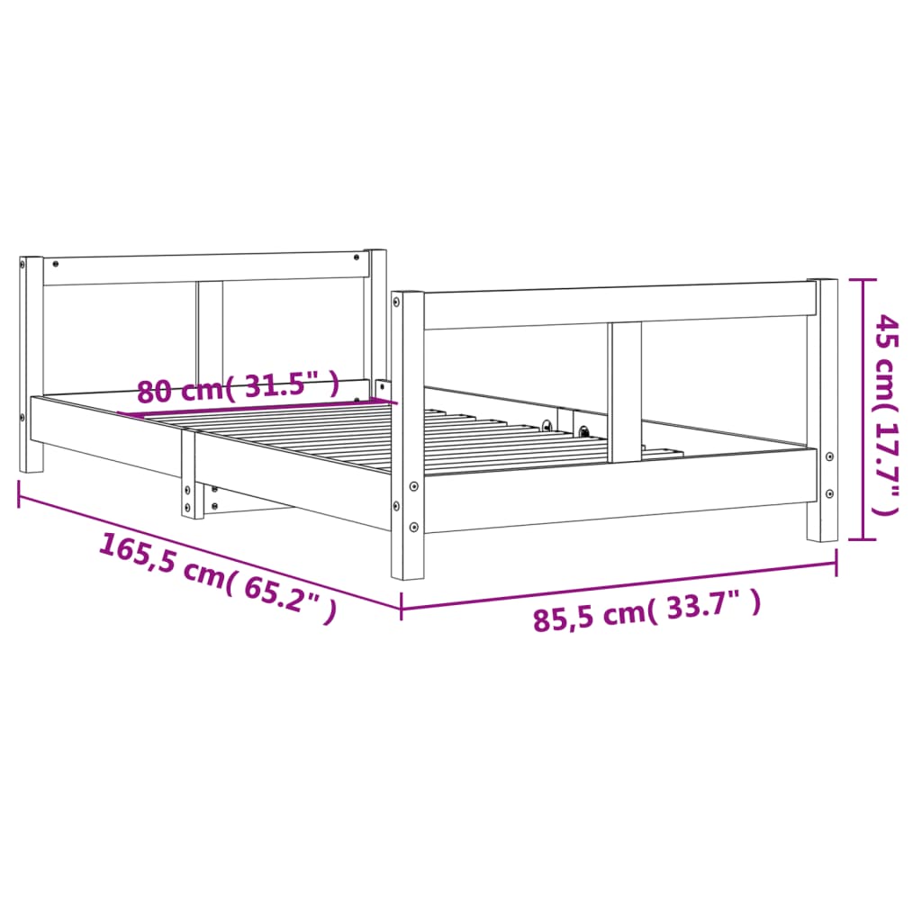 Giroletto per Bambini Bianco 80x160cm in Legno Massello di Pino