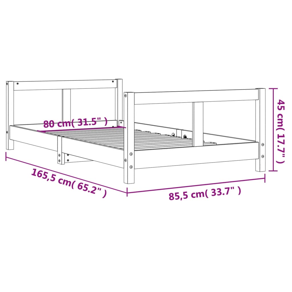 Giroletto per Bambini Nero 80x160 cm in Legno Massello di Pino