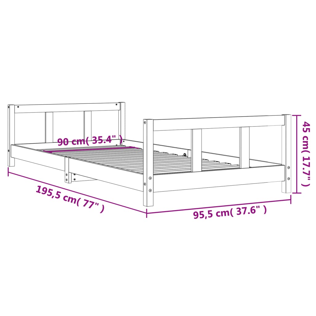 Giroletto per Bambini Nero 90x190 cm in Legno Massello di Pino