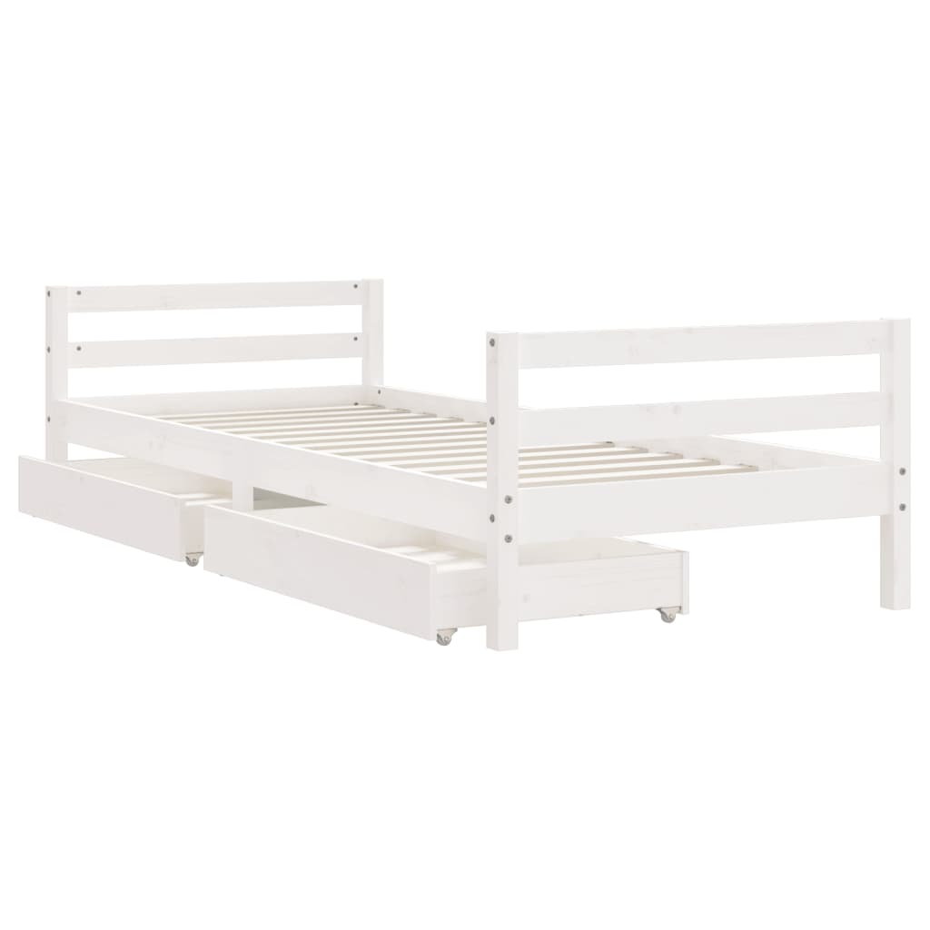 Giroletto Bambini con Cassetti Bianco 80x200cm Massello di Pino