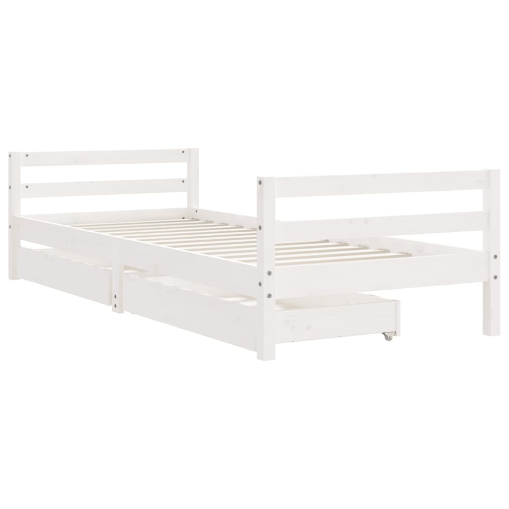 Giroletto Bambini con Cassetti Bianco 90x200cm Massello di Pino