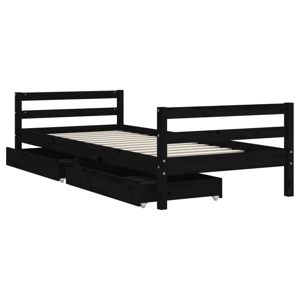 Giroletto Bambini con Cassetti Nero 90x200cm Massello di Pino