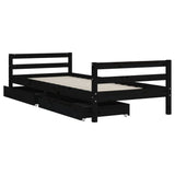 Giroletto Bambini con Cassetti Nero 90x200cm Massello di Pino