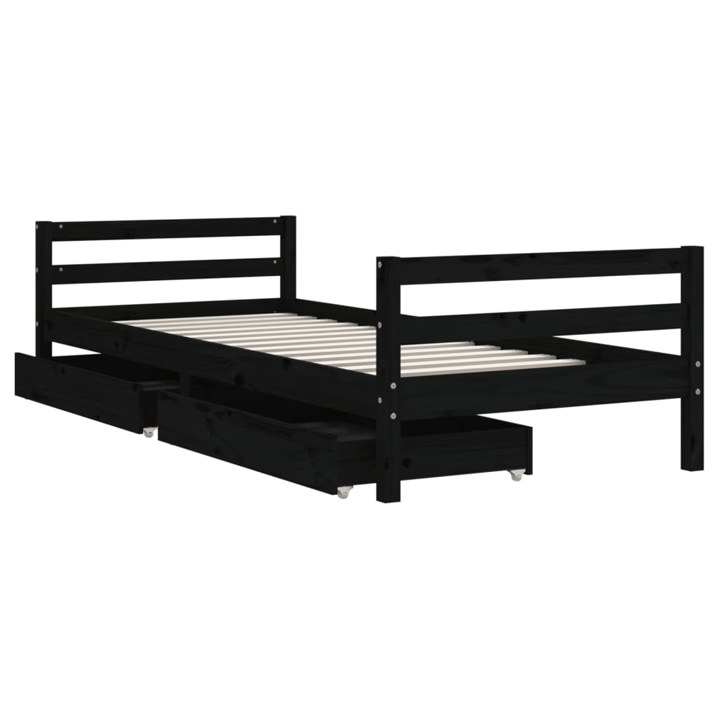 Giroletto per Bambini con Cassetti Nero 90x190 cm Massello Pino