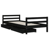 Giroletto per Bambini con Cassetti Nero 90x190 cm Massello Pino