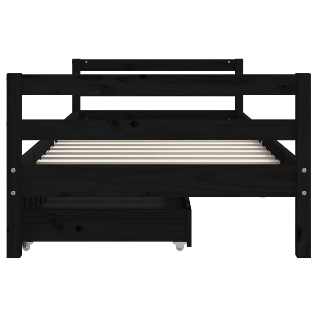 Giroletto per Bambini con Cassetti Nero 90x190 cm Massello Pino