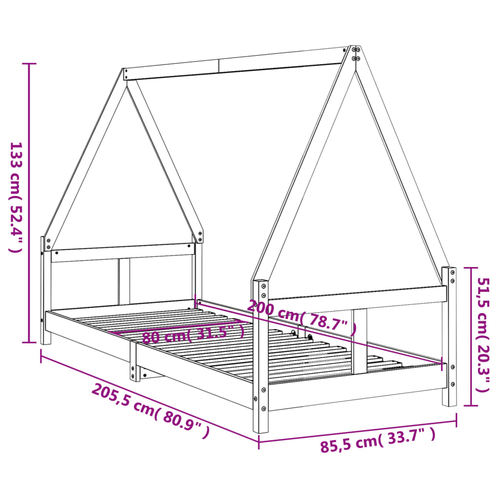 Giroletto per Bambini 80x200 cm in Legno Massello di Pino