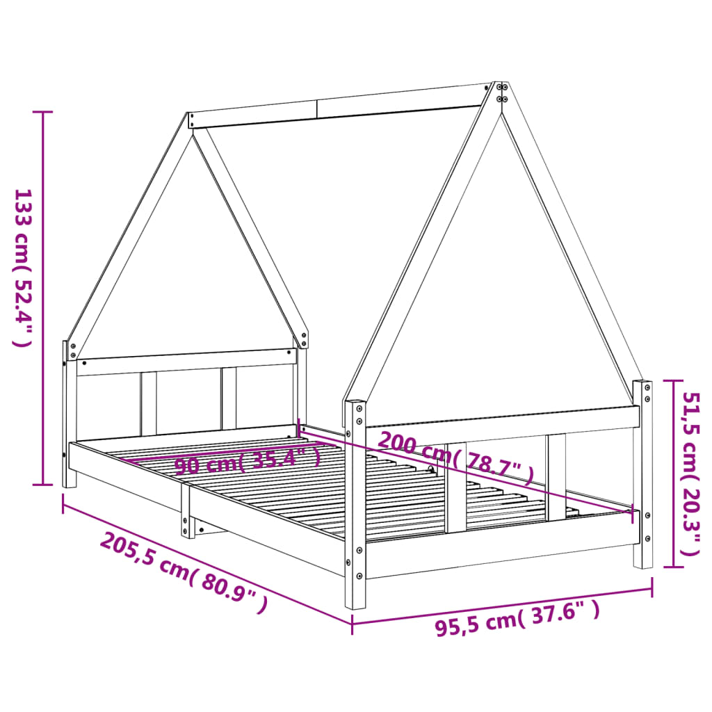 Giroletto per Bambini 90x200 cm in Legno Massello di Pino