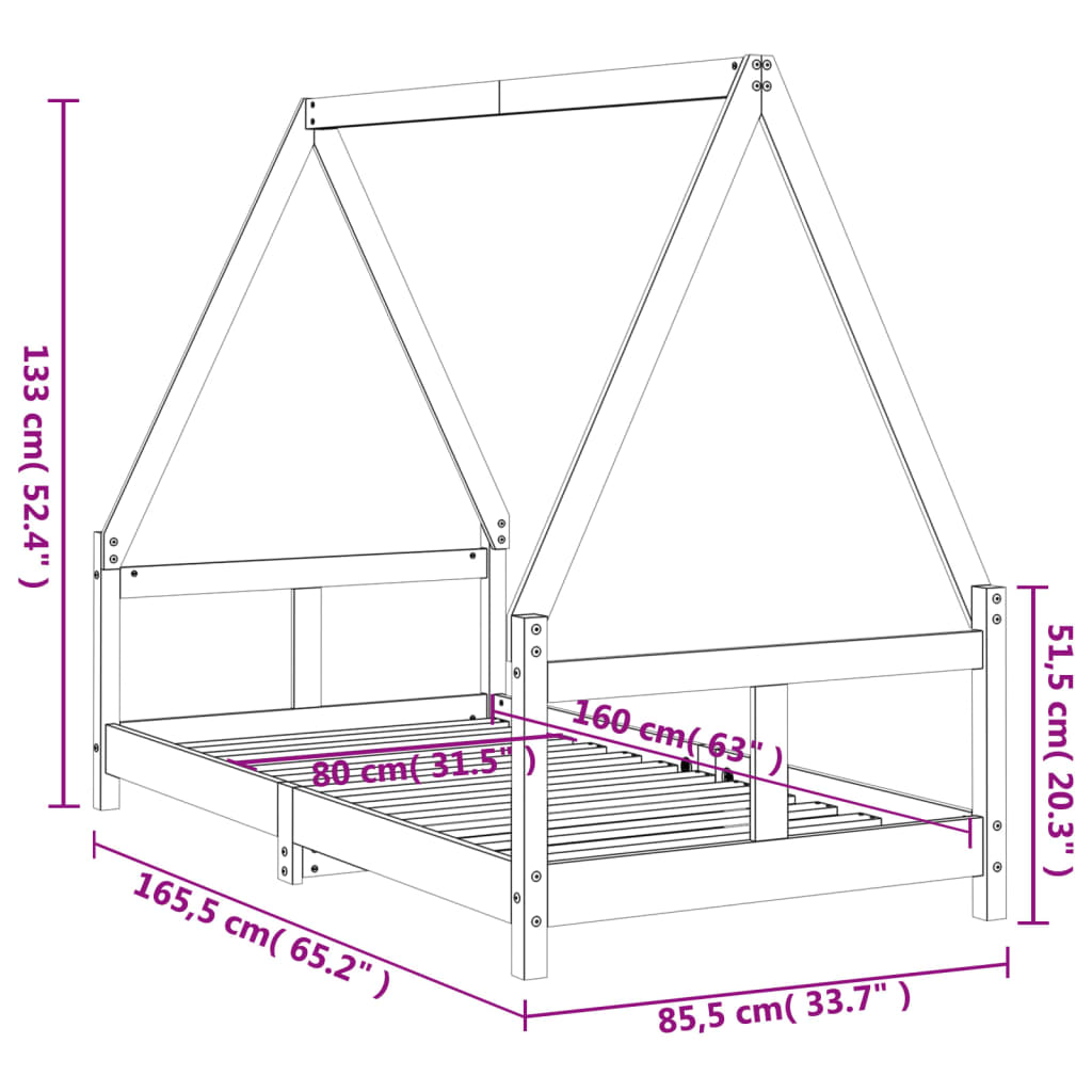 Giroletto per Bambini 80x160 cm in Legno Massello di Pino