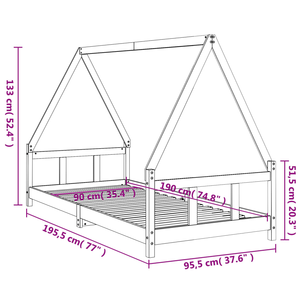 Giroletto per Bambini 90x190 cm in Legno Massello di Pino