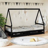 Giroletto Bambini con Cassetti Nero 80x200cm Massello di Pino