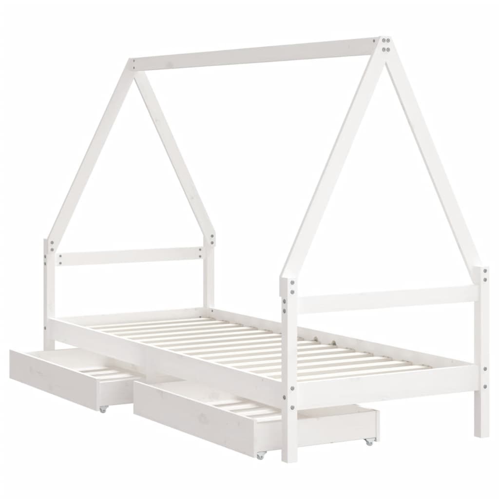 Giroletto Bambini con Cassetti Bianco 90x200cm Massello di Pino