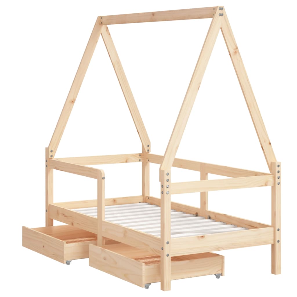 Giroletto Bambini con Cassetti 70x140 cm Legno Massello di Pino