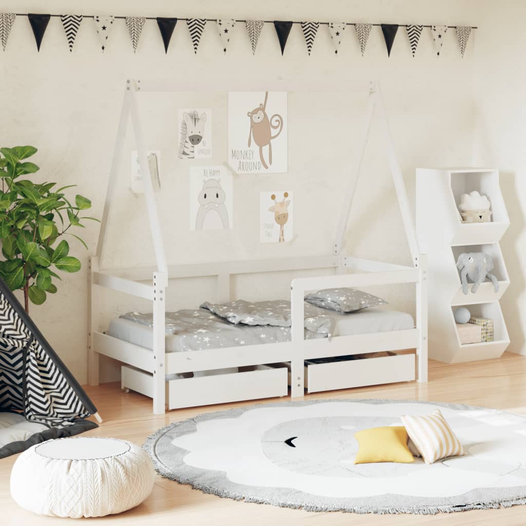 Giroletto Bambini con Cassetti Bianco 70x140cm Massello di Pino