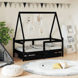 Giroletto Bambini con Cassetti Nero 70x140cm Massello di Pino