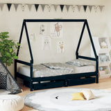 Giroletto per Bambini con Cassetti Nero 80x160 cm Massello Pino