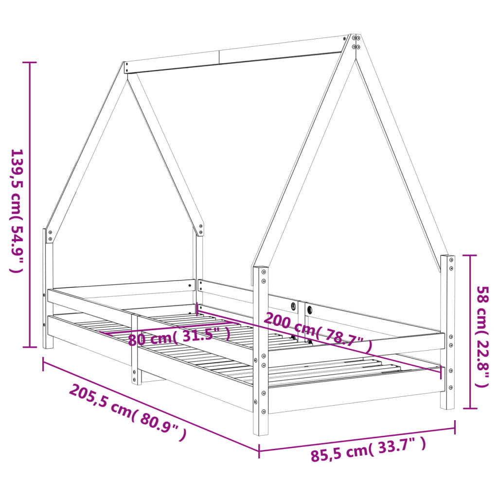 Giroletto per Bambini 80x200 cm in Legno Massello di Pino