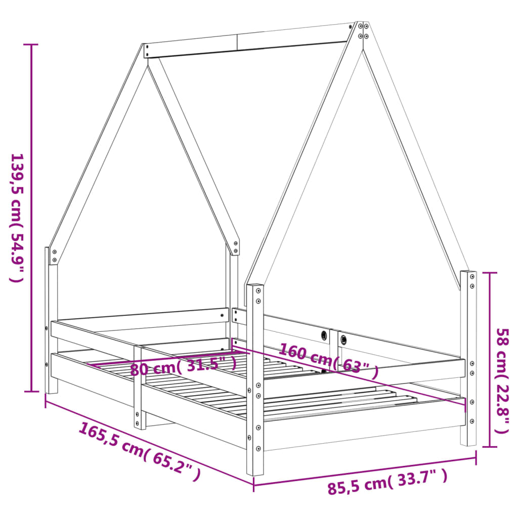 Giroletto per Bambini 80x160 cm in Legno Massello di Pino