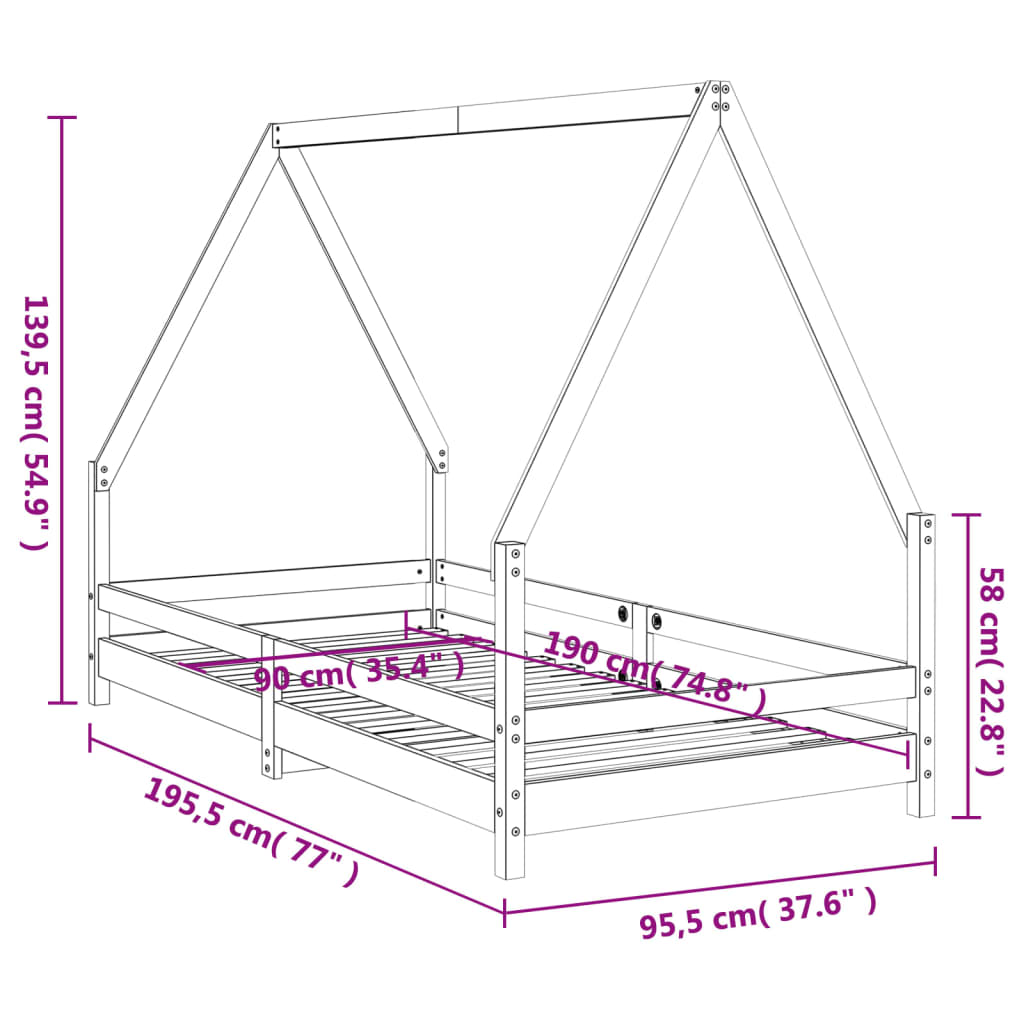 Giroletto per Bambini Bianco 90x190cm in Legno Massello di Pino