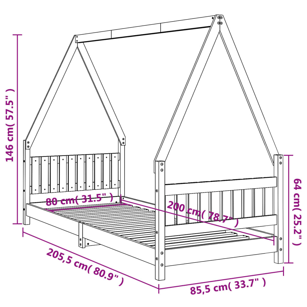 Giroletto per Bambini Bianco 80x200cm in Legno Massello di Pino