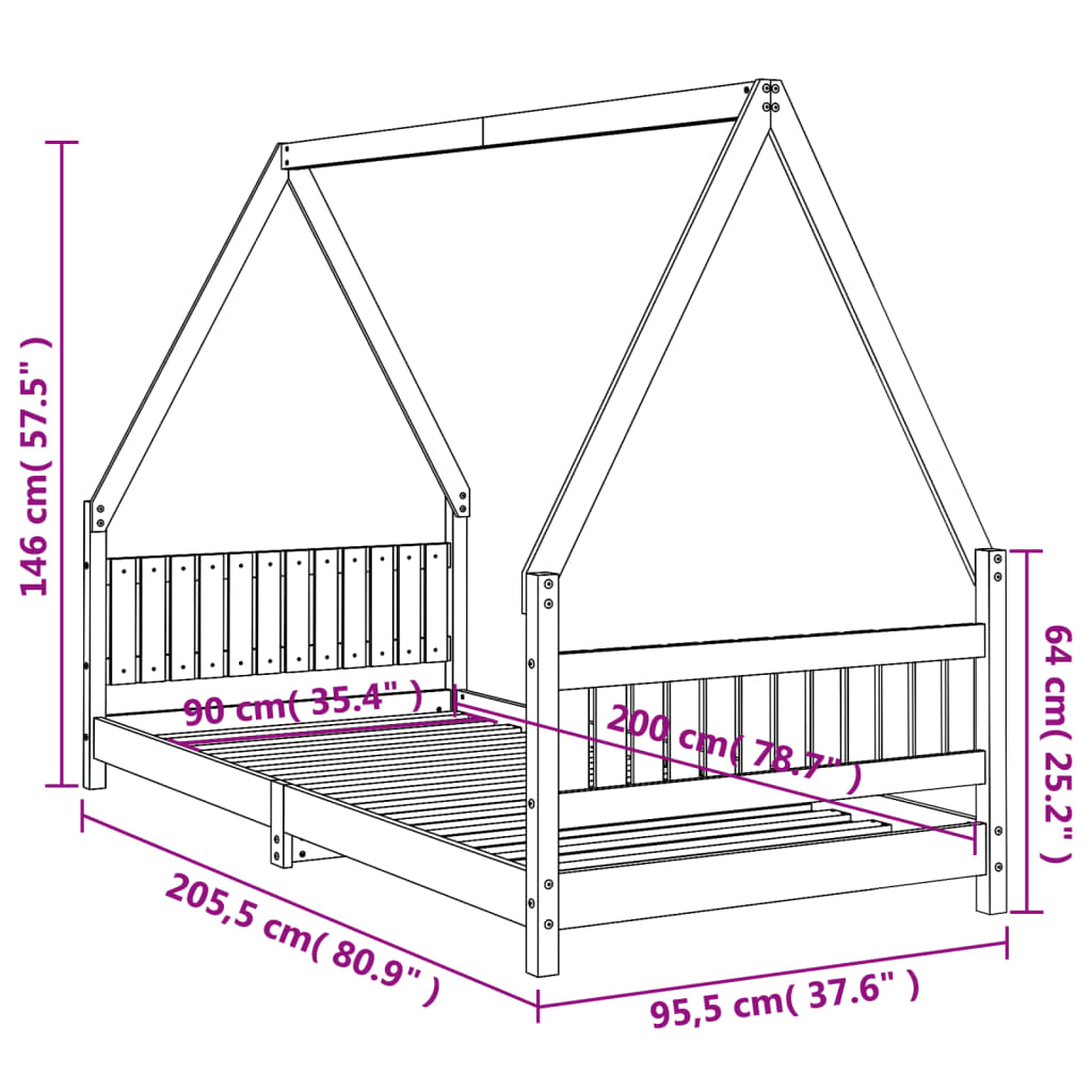 Giroletto per Bambini 90x200 cm in Legno Massello di Pino