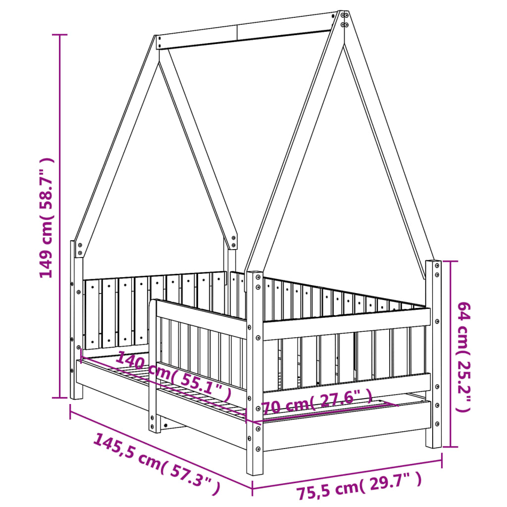 Giroletto per Bambini 70x140 cm in Legno Massello di Pino