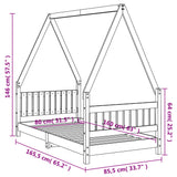 Giroletto per Bambini Nero 80x160 cm in Legno Massello di Pino