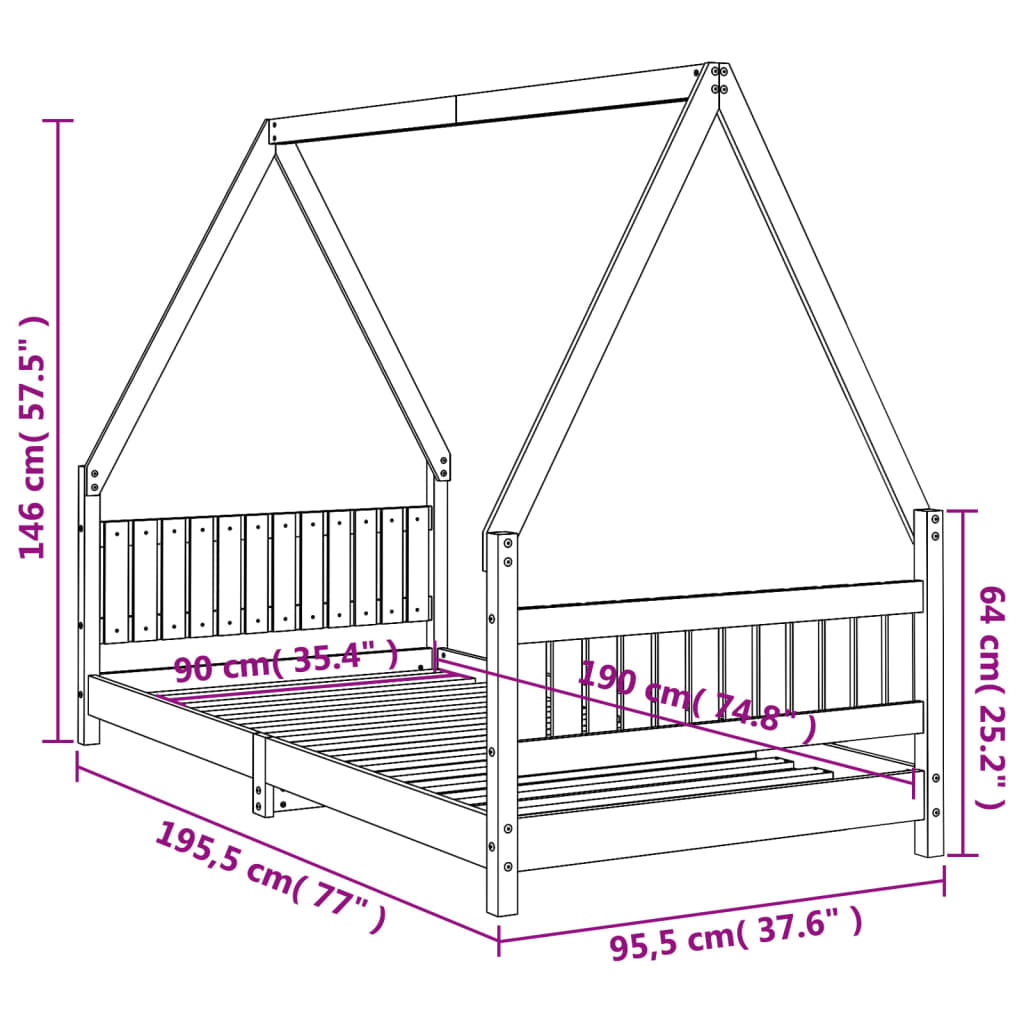 Giroletto per Bambini 90x190 cm in Legno Massello di Pino