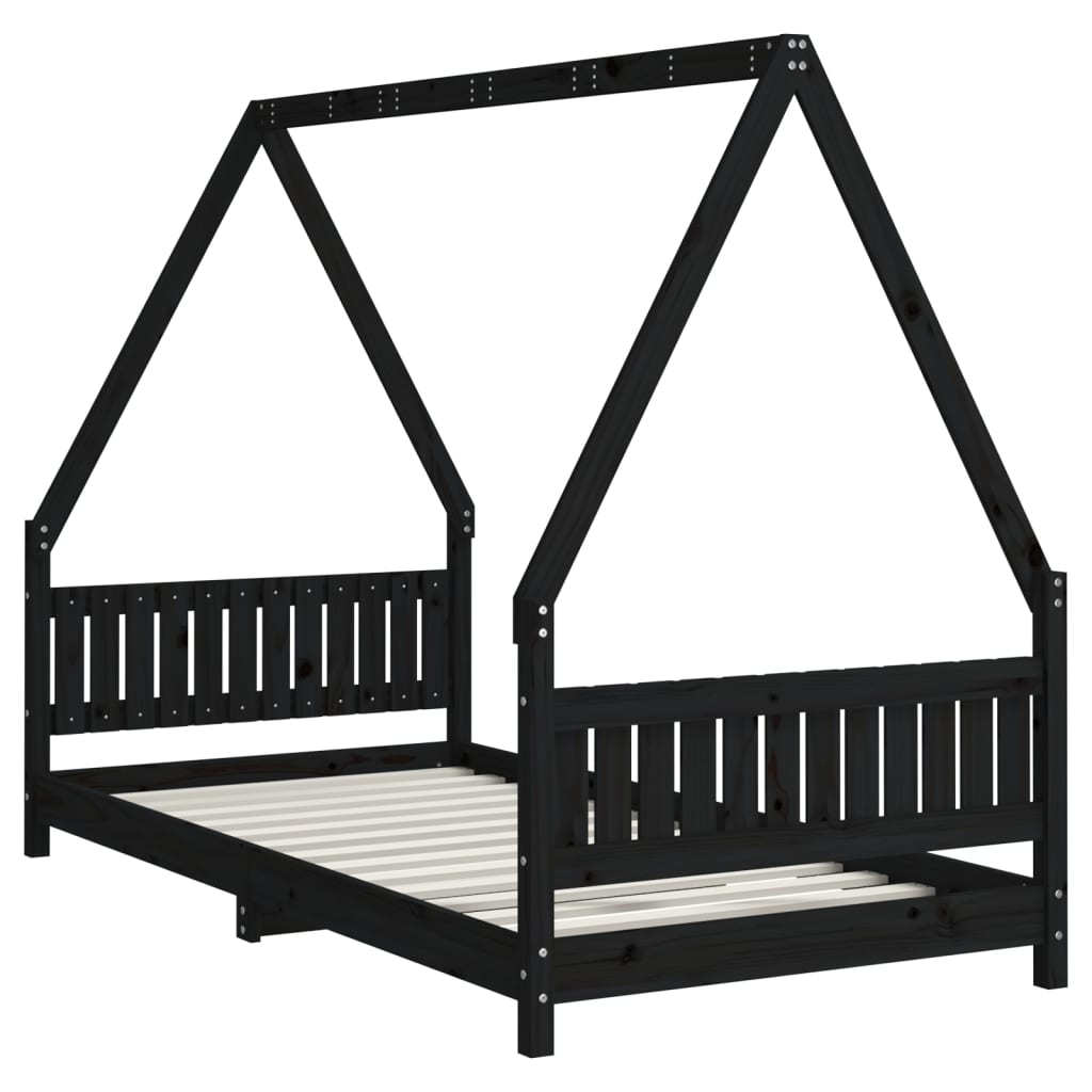 Giroletto per Bambini Nero 90x190 cm in Legno Massello di Pino