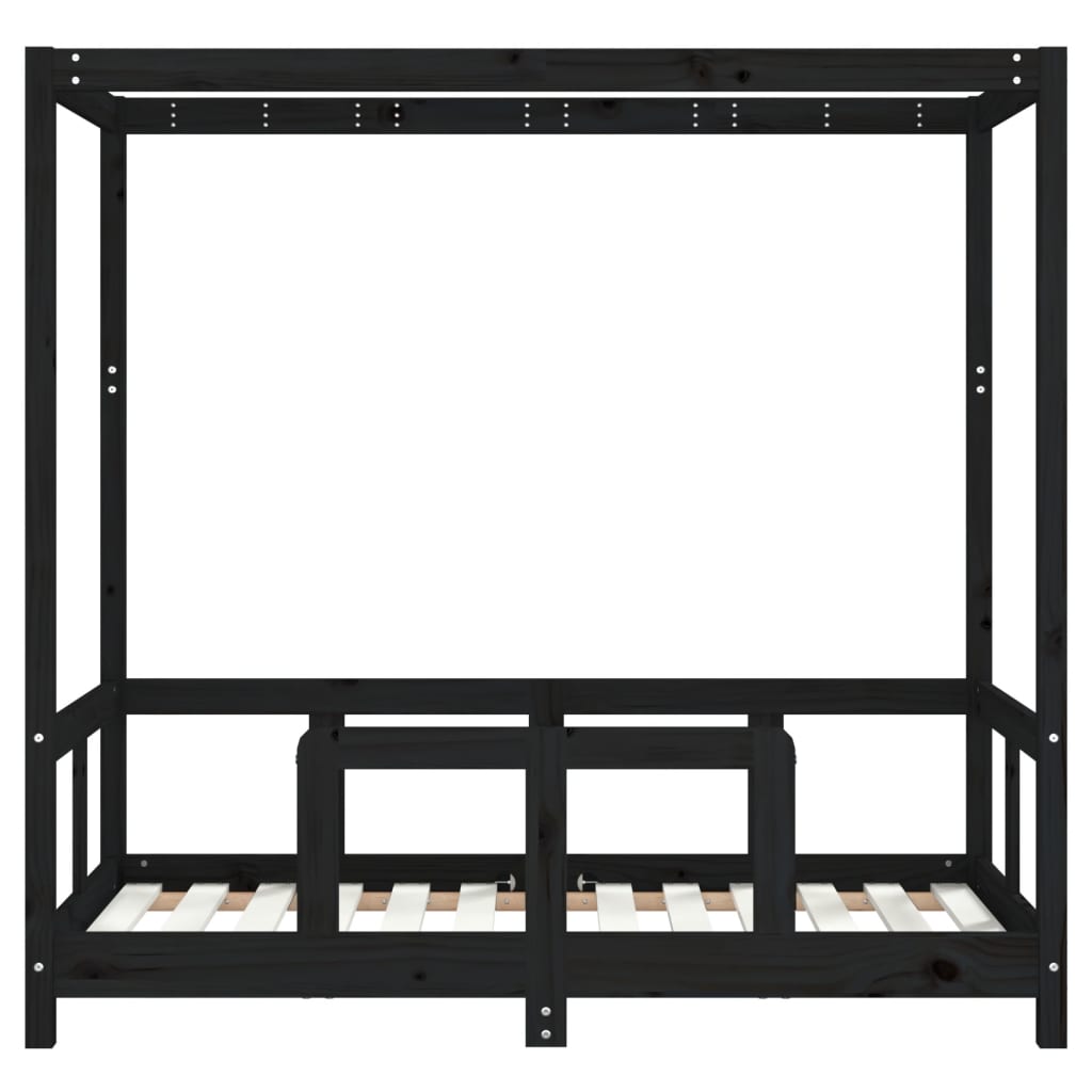 Giroletto per Bambini Nero 70x140 cm in Legno Massello di Pino