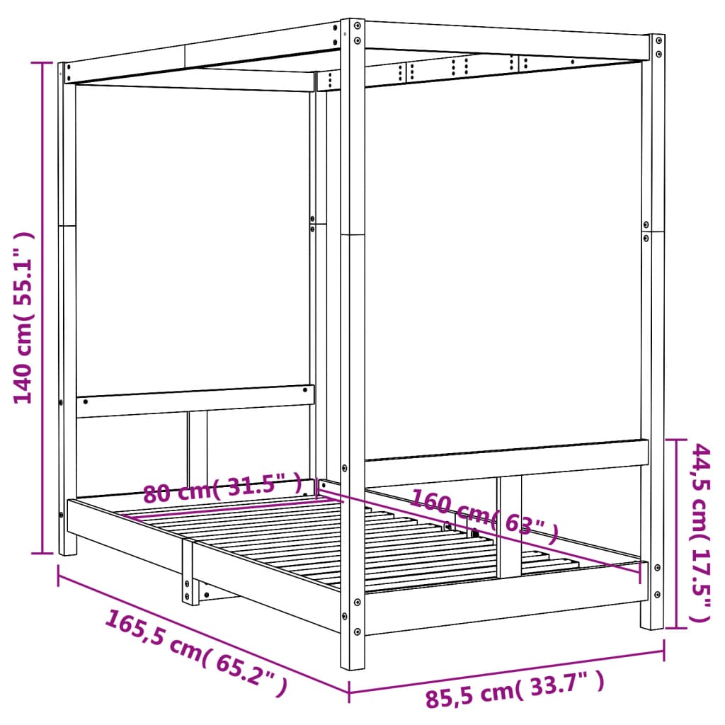 Giroletto per Bambini 80x160 cm in Legno Massello di Pino