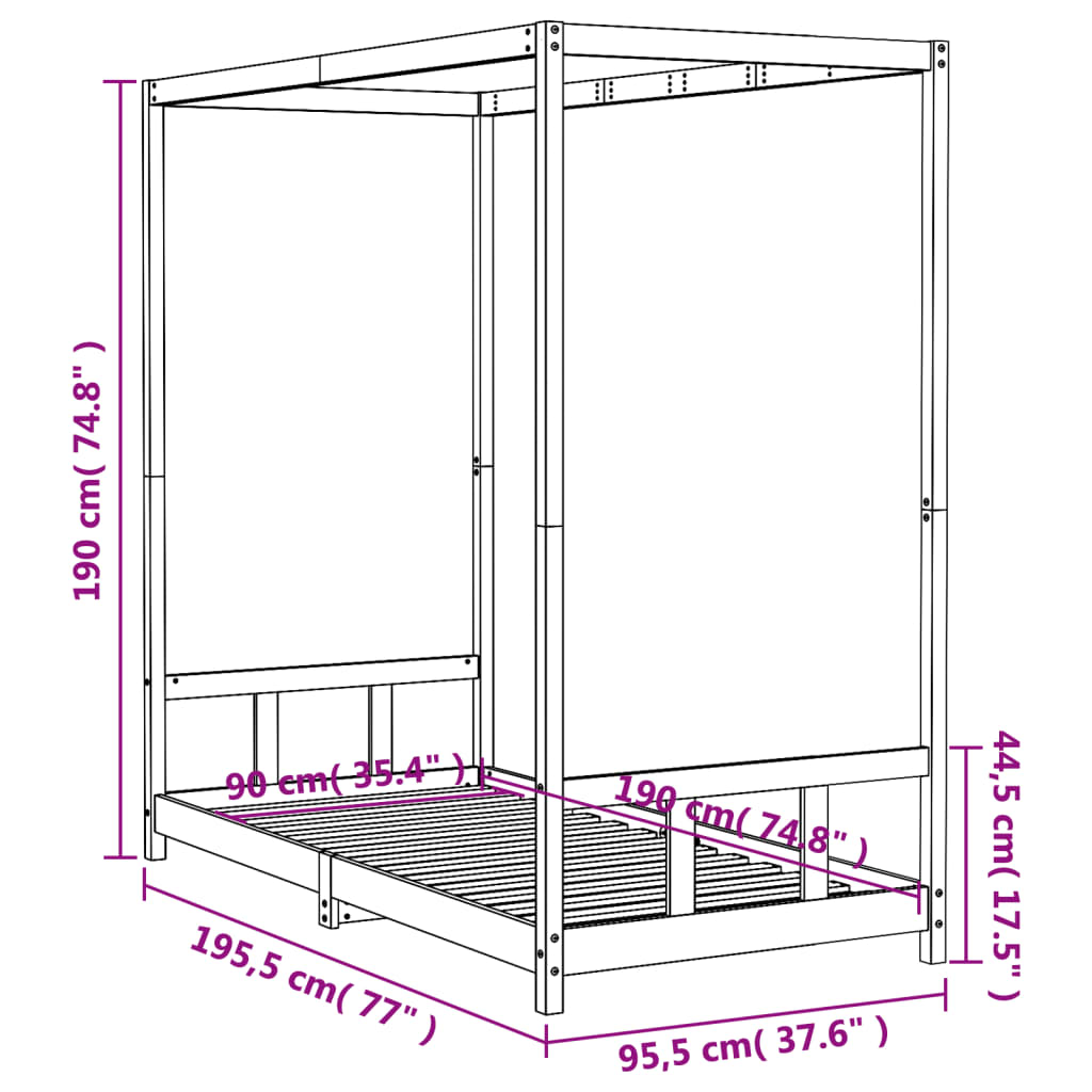 Giroletto per Bambini Bianco 90x190cm in Legno Massello di Pino