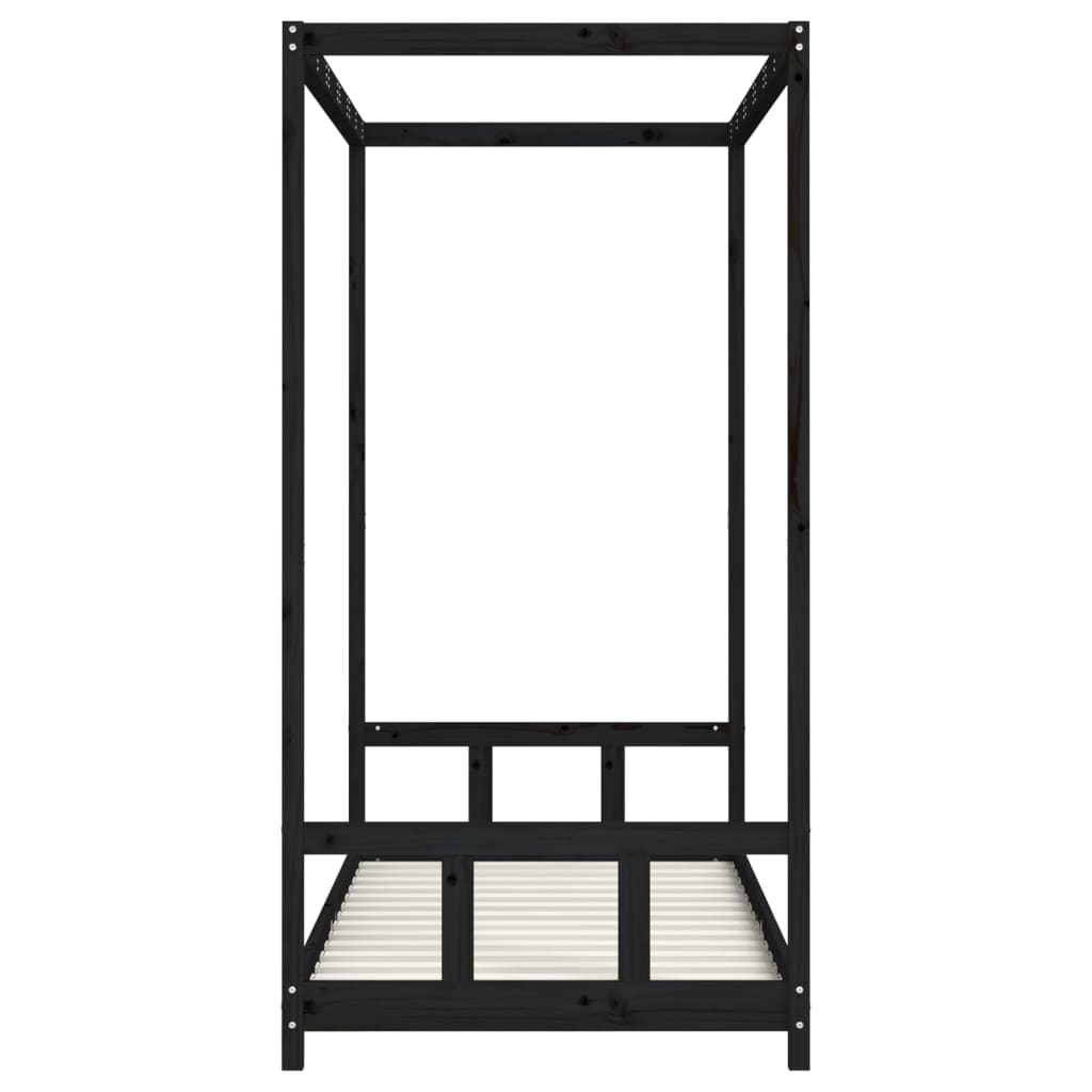 Giroletto per Bambini Nero 90x190 cm in Legno Massello di Pino