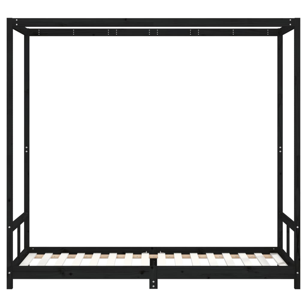 Giroletto per Bambini Nero 80x200 cm in Legno Massello di Pino