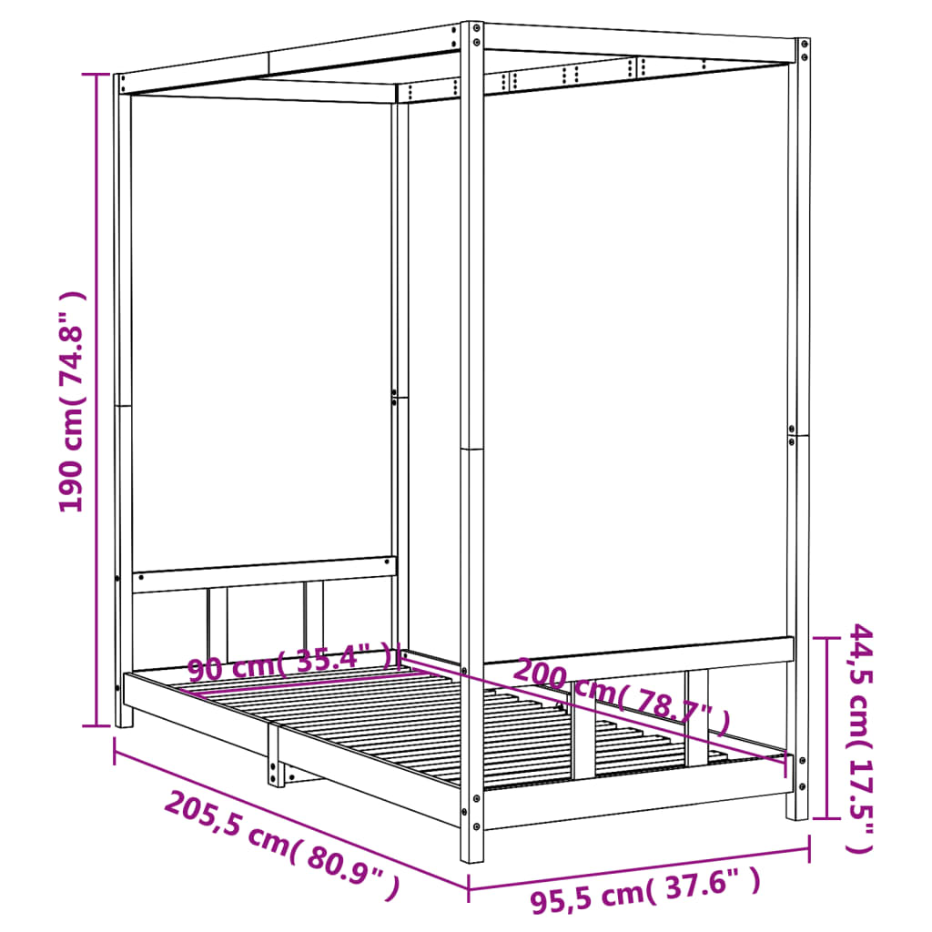 Giroletto per Bambini 90x200 cm in Legno Massello di Pino