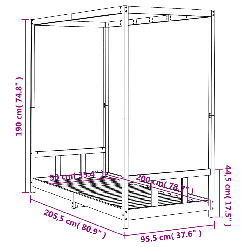 Giroletto per Bambini Bianco 90x200cm in Legno Massello di Pino