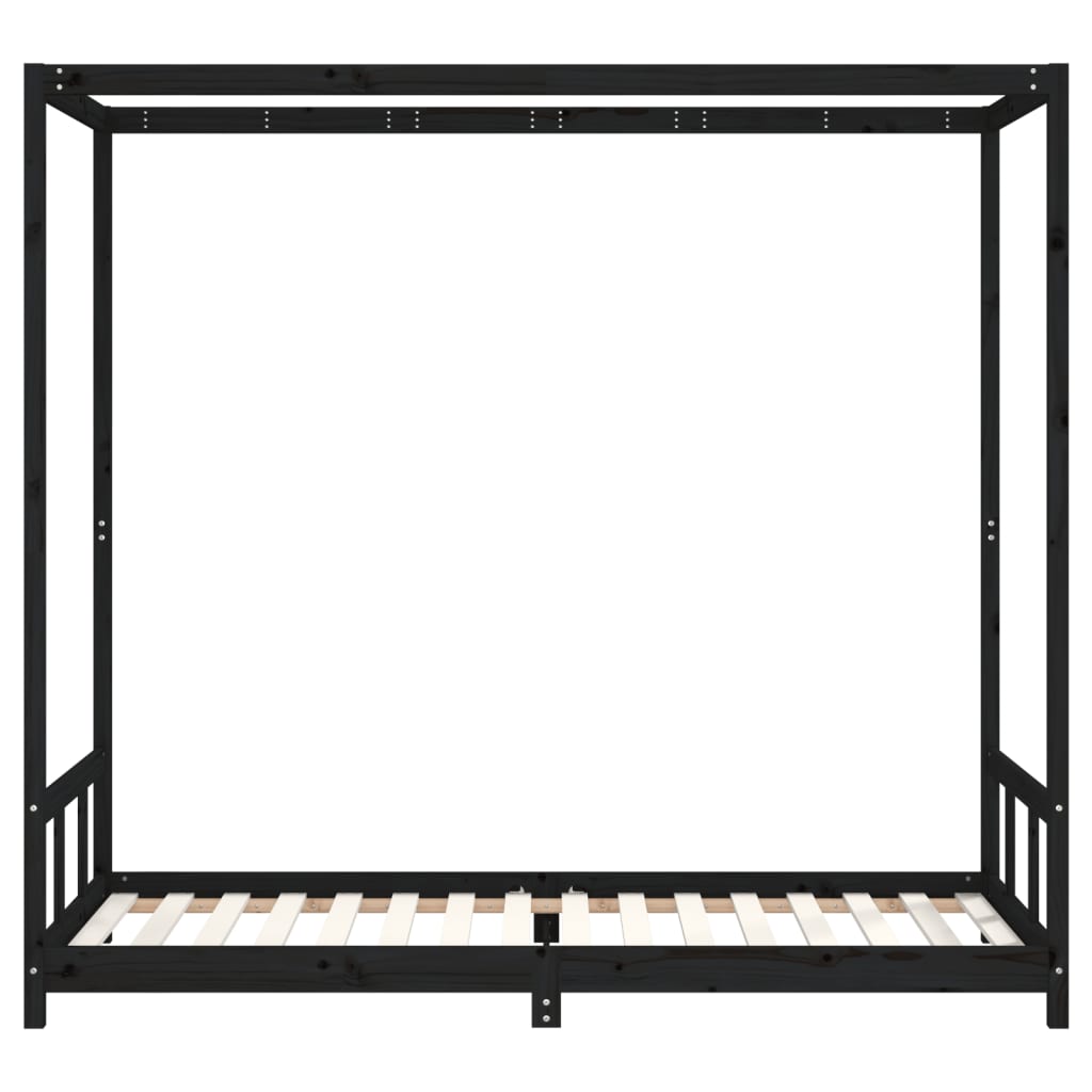 Giroletto per Bambini Nero 90x200 cm in Legno Massello di Pino