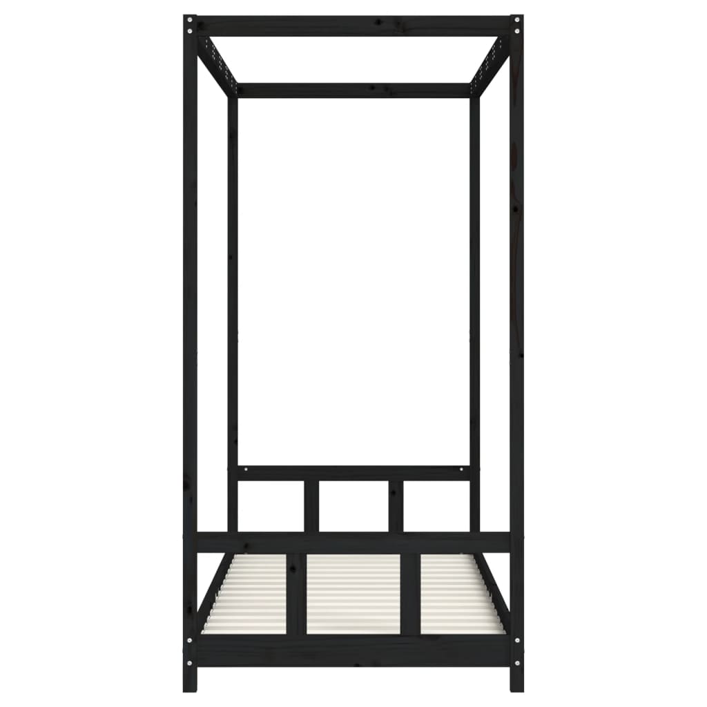 Giroletto per Bambini Nero 90x200 cm in Legno Massello di Pino