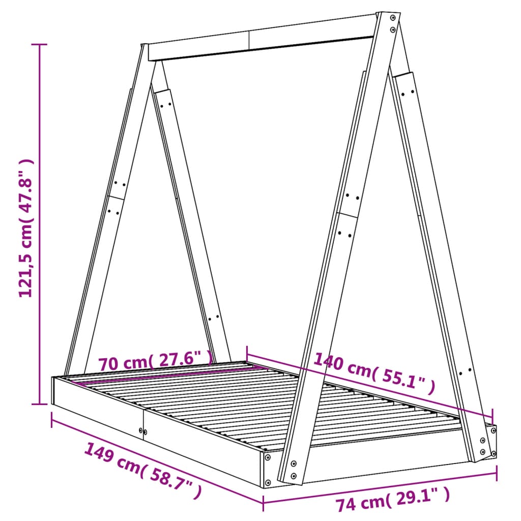 Giroletto per Bambini 70x140 cm in Legno Massello di Pino