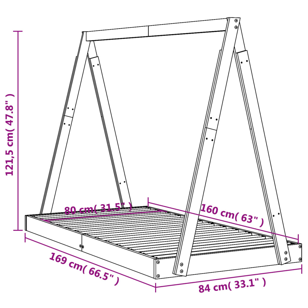 Giroletto per Bambini 80x160 cm in Legno Massello di Pino