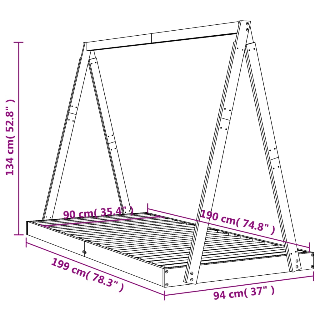 Giroletto per Bambini 90x190 cm in Legno Massello di Pino