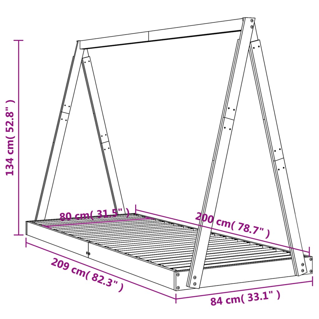 Giroletto per Bambini Bianco 80x200cm in Legno Massello di Pino