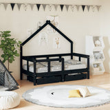 Giroletto Bambini con Cassetti Nero 70x140cm Massello di Pino