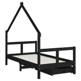 Giroletto per Bambini con Cassetti Nero 80x160 cm Massello Pino