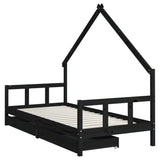 Giroletto per Bambini con Cassetti Nero 90x190 cm Massello Pino