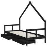 Giroletto Bambini con Cassetti Nero 80x200cm Massello di Pino